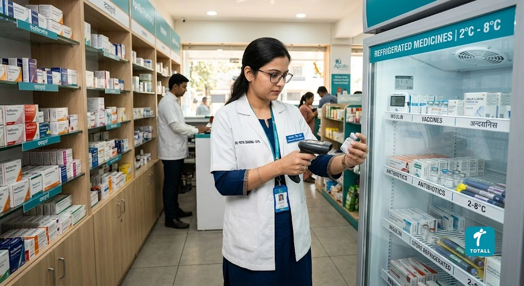 Pharmacist checking semaglutide stock at TOTALL Pharmacy