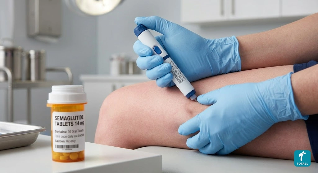 Person demonstrating correct semaglutide pen injection technique into the thigh - emaglutide-pen-injection-technique