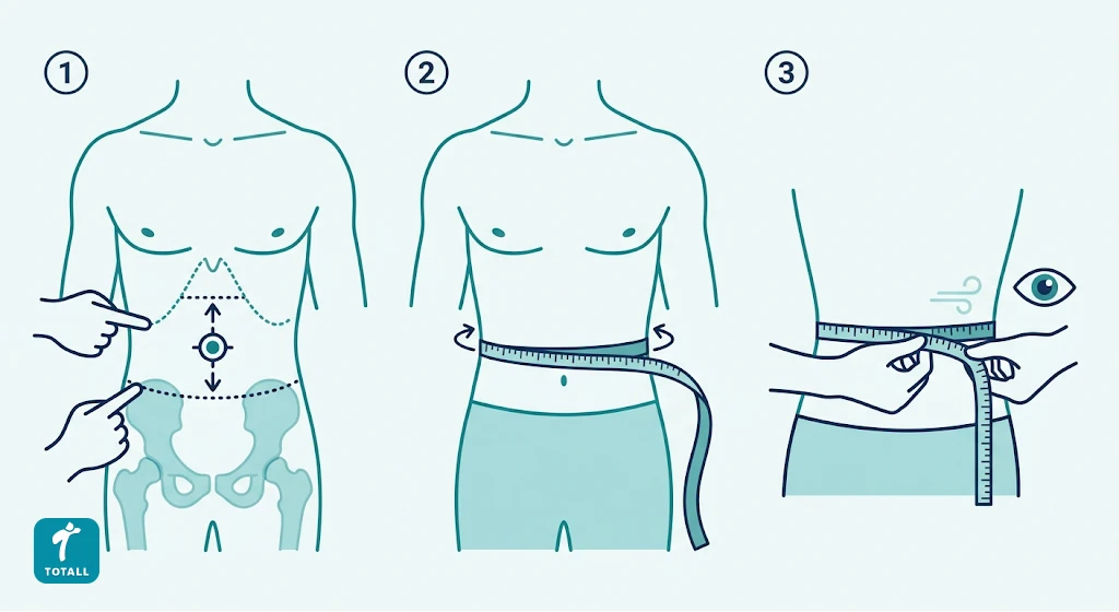 Correct technique for measuring waist circumference at the right landmark