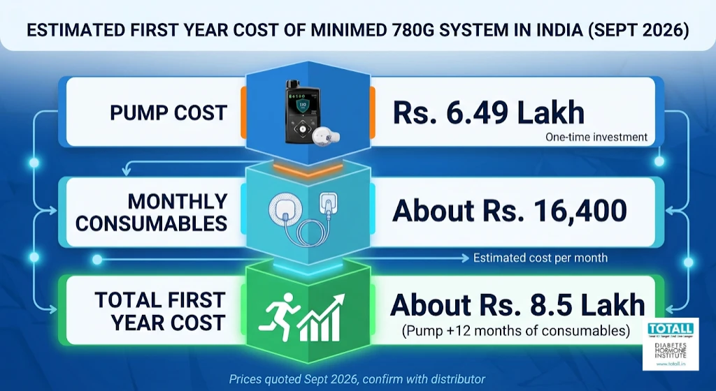 AI insulin pump price in India 2026: pump cost, monthly consumables and first year total