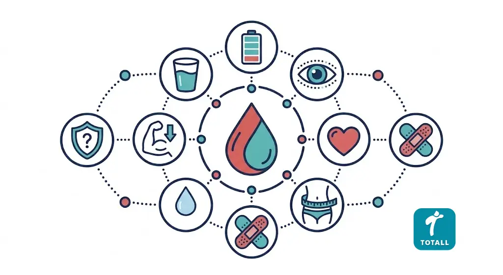 Infographic of common signs of diabetes in men including erectile difficulty, low energy, infections and belly fat